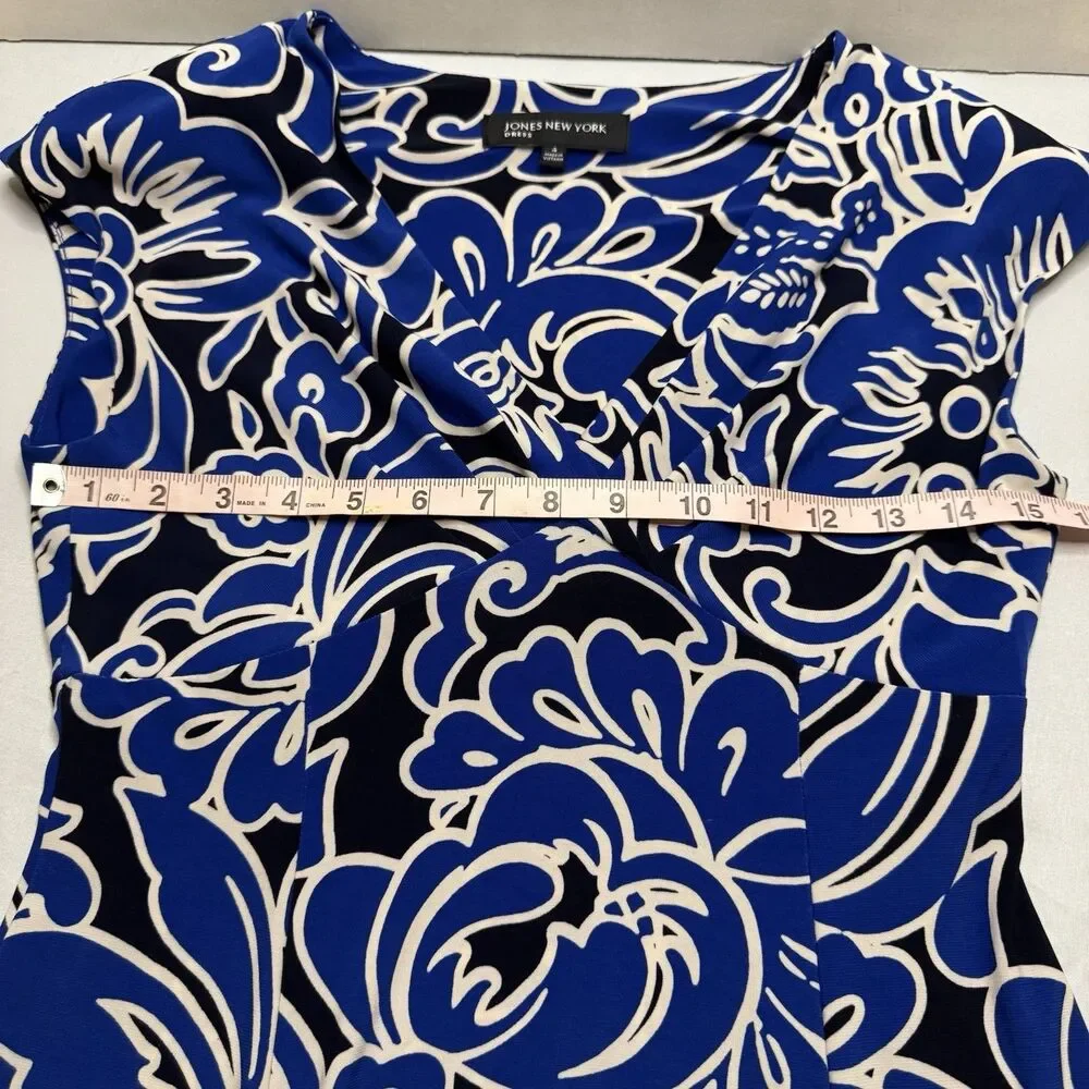 Jones New York Women’s Blue White Floral Print Sleeveless Dress Sizes 4 Dressy